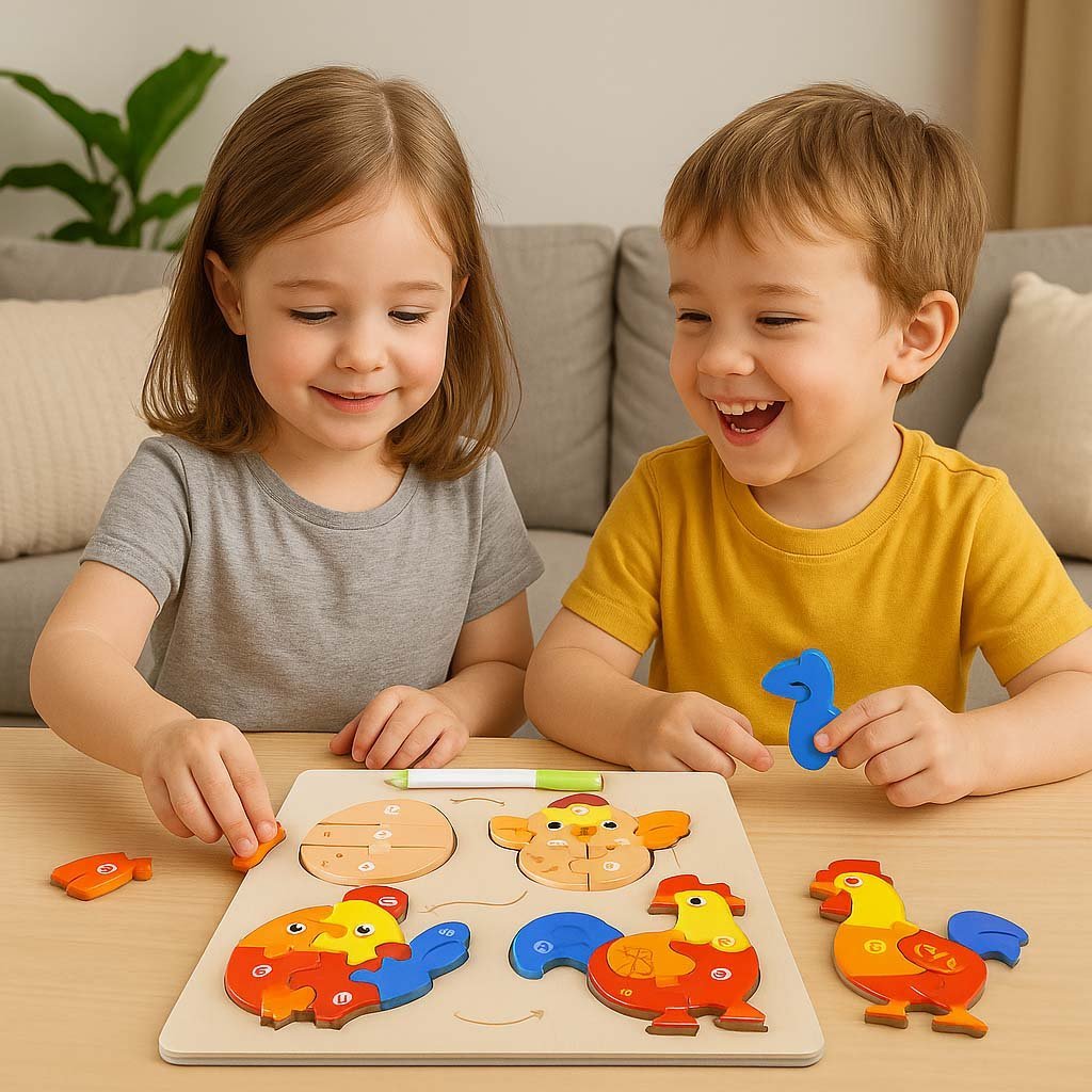 2-27.jpg Wooden Matching Jigsaw Puzzle (Chicken) with Writing Pen - Image 2