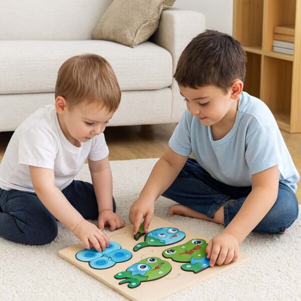 Wooden Matching Jigsaw Puzzle (Frog) with Writing Pen - Image 2