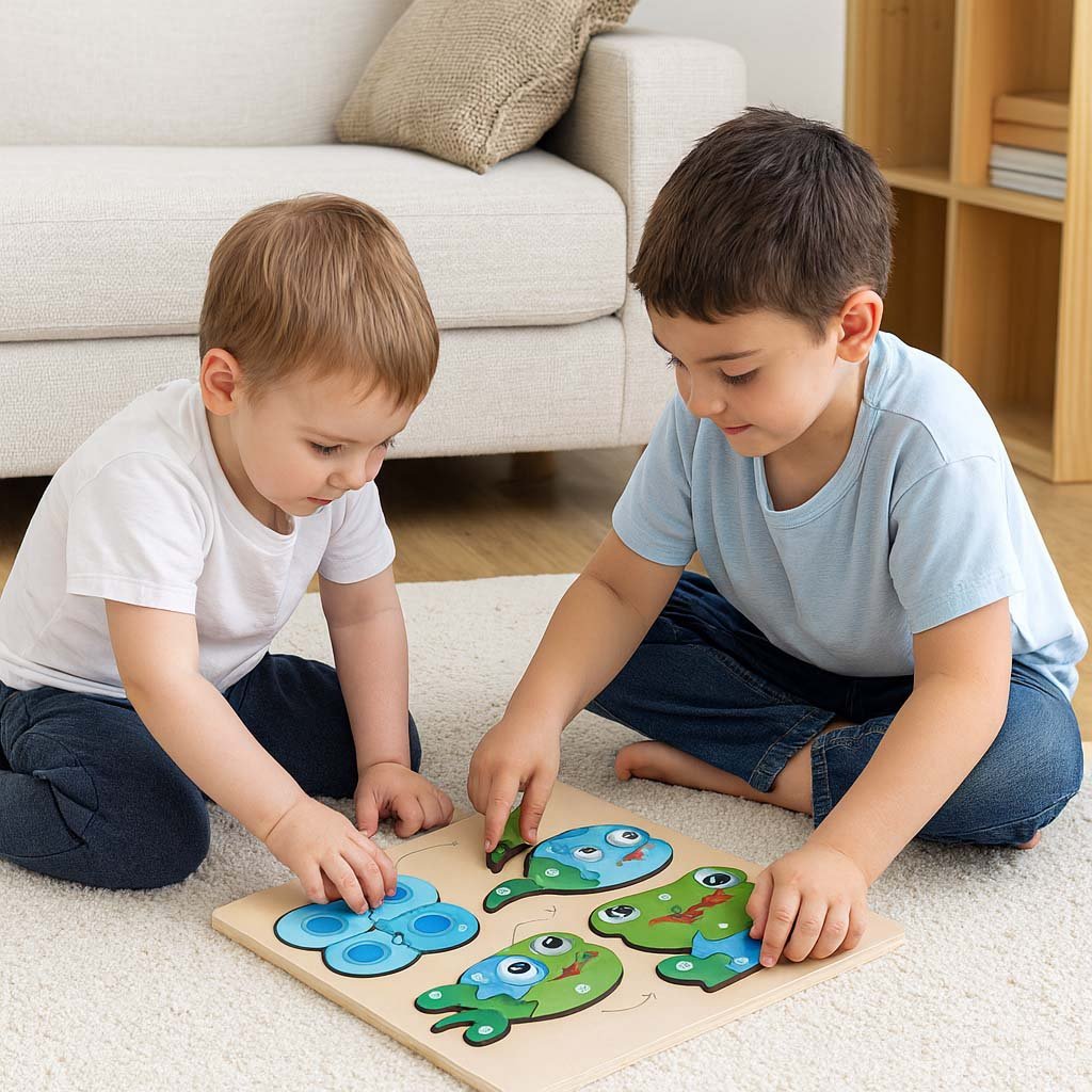 2-29.jpg Wooden Matching Jigsaw Puzzle (Frog) with Writing Pen - Image 2