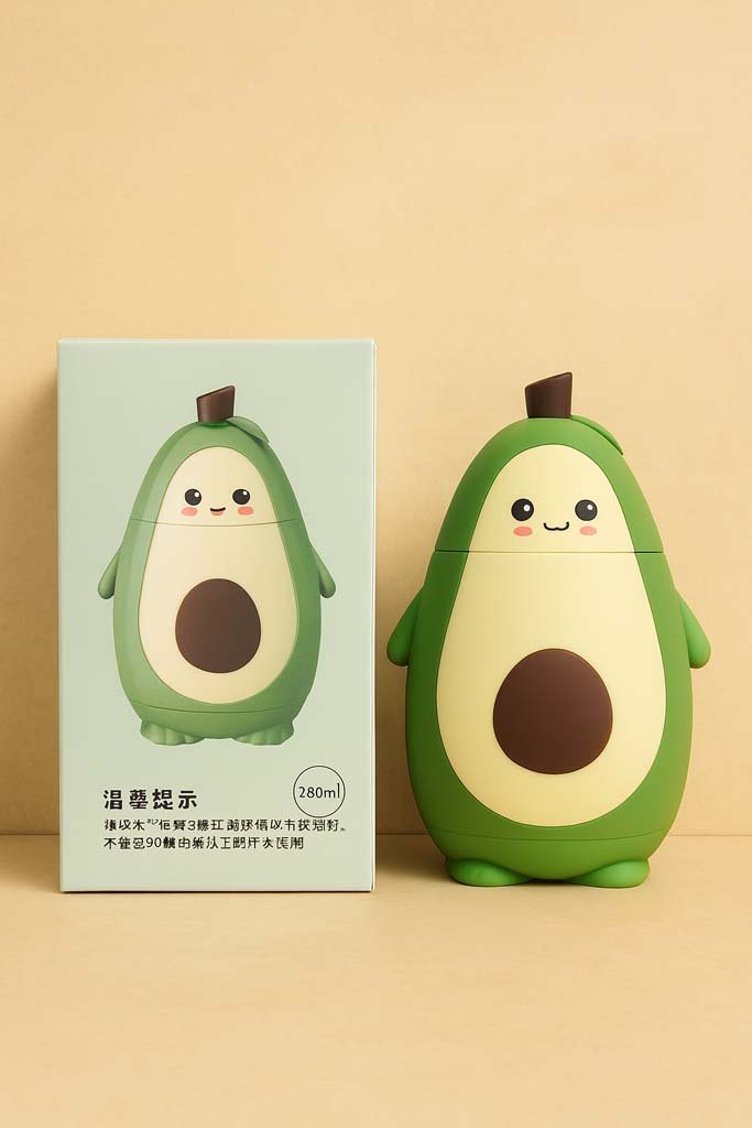 3-63.jpg Cute Avocado Double Layer Portable Water Cup with Strap (280ml) - Image 3